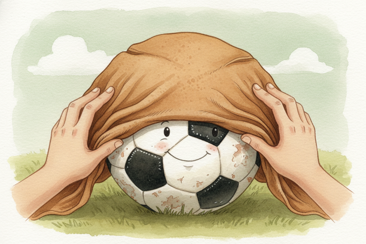 ~~Here's the problem:~~ a soccer ball is a sphere, and **spheres are stubborn shapes**. If you grab a flat piece of leat