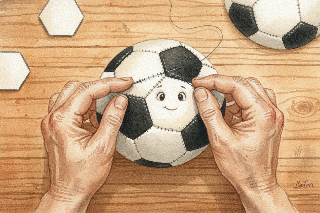 So ball-makers had to get clever. They realized: ~~what if we cut the flat material into small shapes first~~, then stit