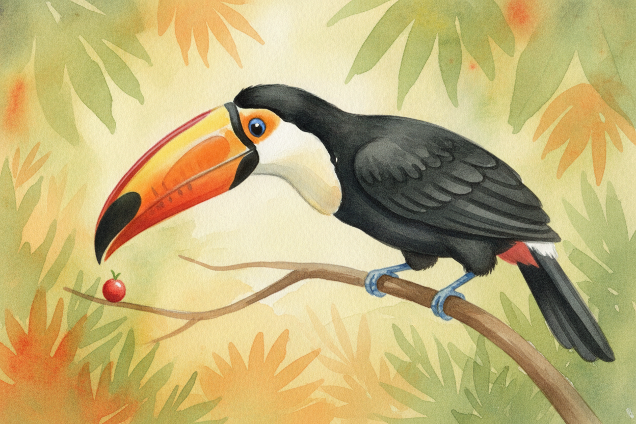 First, the obvious guess: lunch. Toucans love fruit, and the rainforest hangs its best berries at the skinny ends of bra