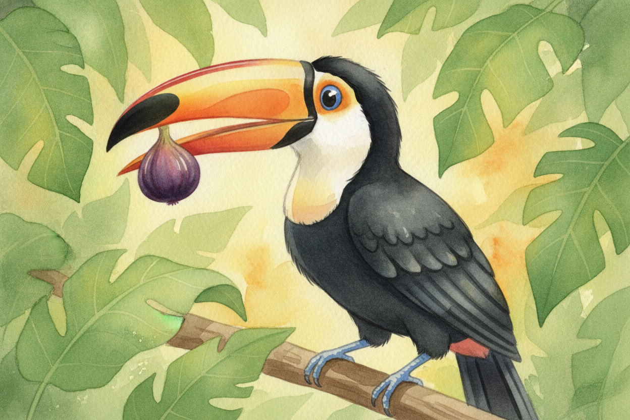 The beak does **double duty** as a tool, too. That long reach handles *fiddly jobs* — snagging insects, peeling fruit, ~