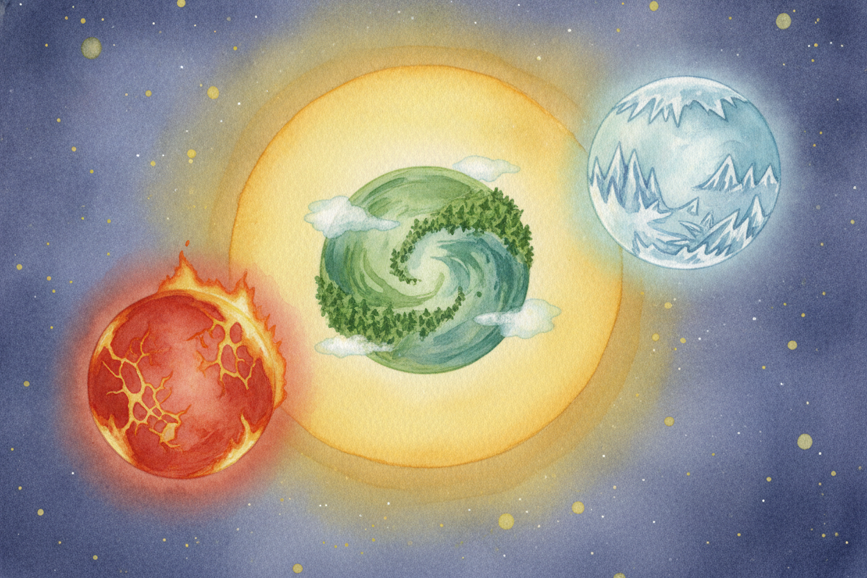 Ingredient one: standing in just the right spot. Earth orbits the Sun in a cozy zone scientists call "++the Goldilocks z