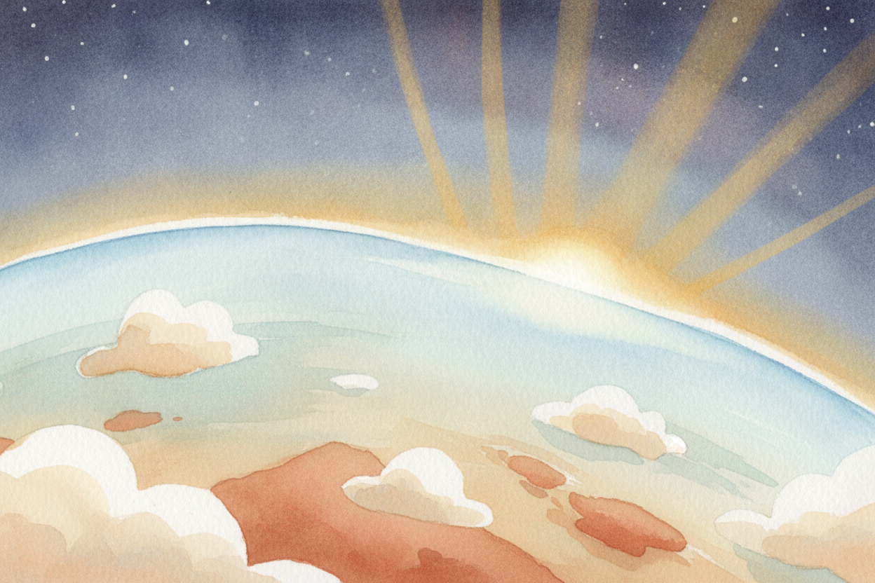 **Next ingredient:** a blanket. Earth wraps itself in a layer of air _we call the atmosphere_. It traps ~~just enough wa