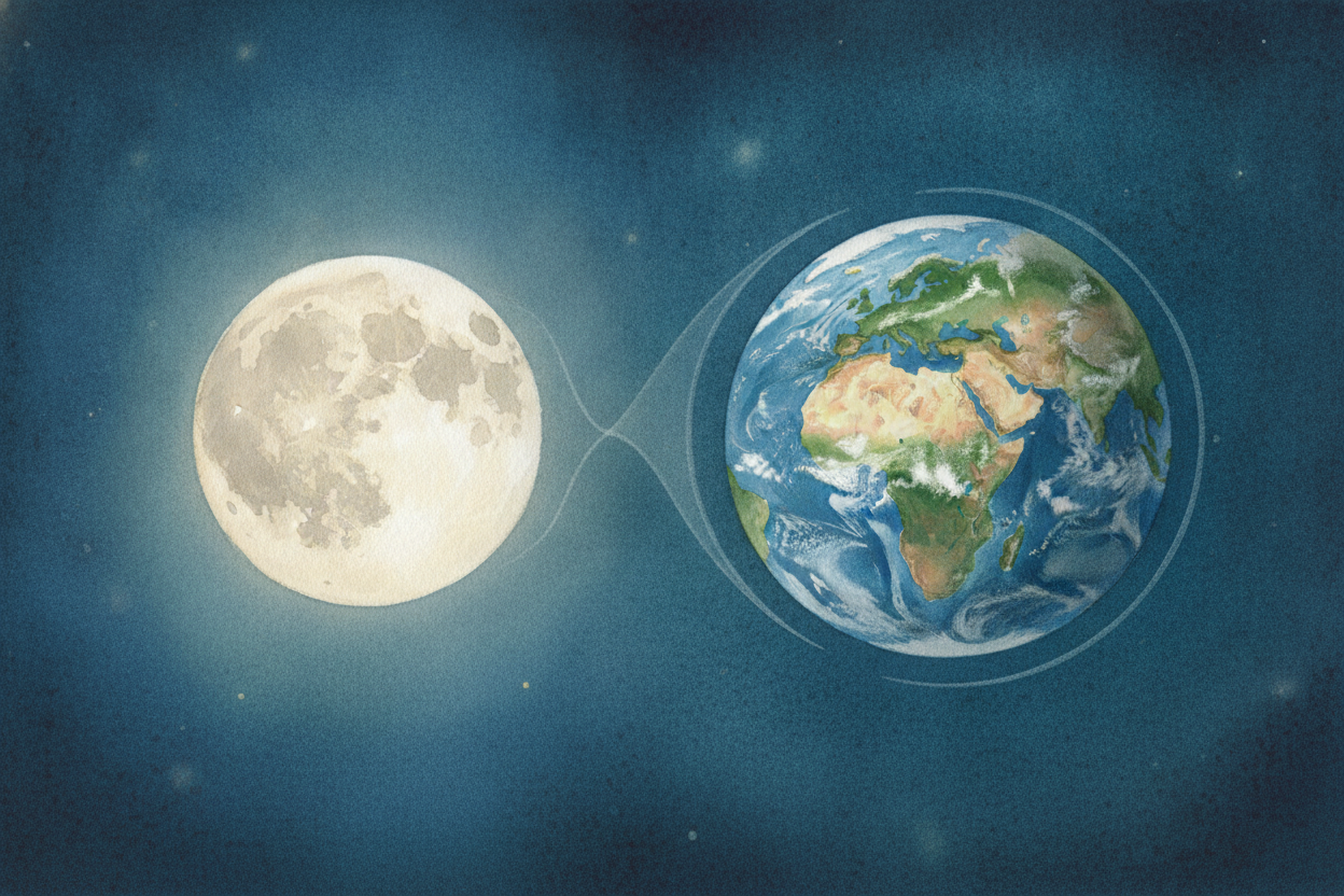 And don't forget our quiet companion. The ++Moon++'s gentle tug keeps Earth from **wobbling wildly** as it spins. A stea