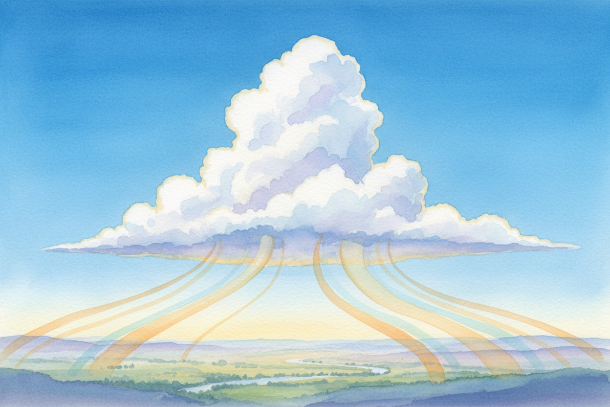Meanwhile, clouds form when *warm, moist air rises* high into the cold upper atmosphere. The air cools as it climbs — **