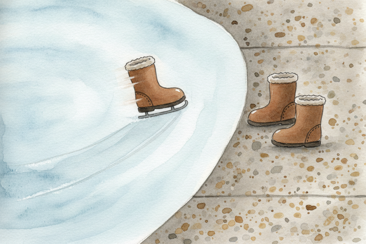~~Try this in your imagination:~~ take one running step onto a frozen pond, and another onto a gritty sidewalk. The side