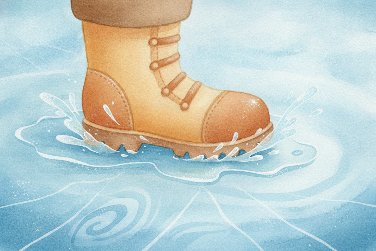 That watery film acts like a **coat of oil** between your shoe and the ice. The tiny bumps can't catch on each other any