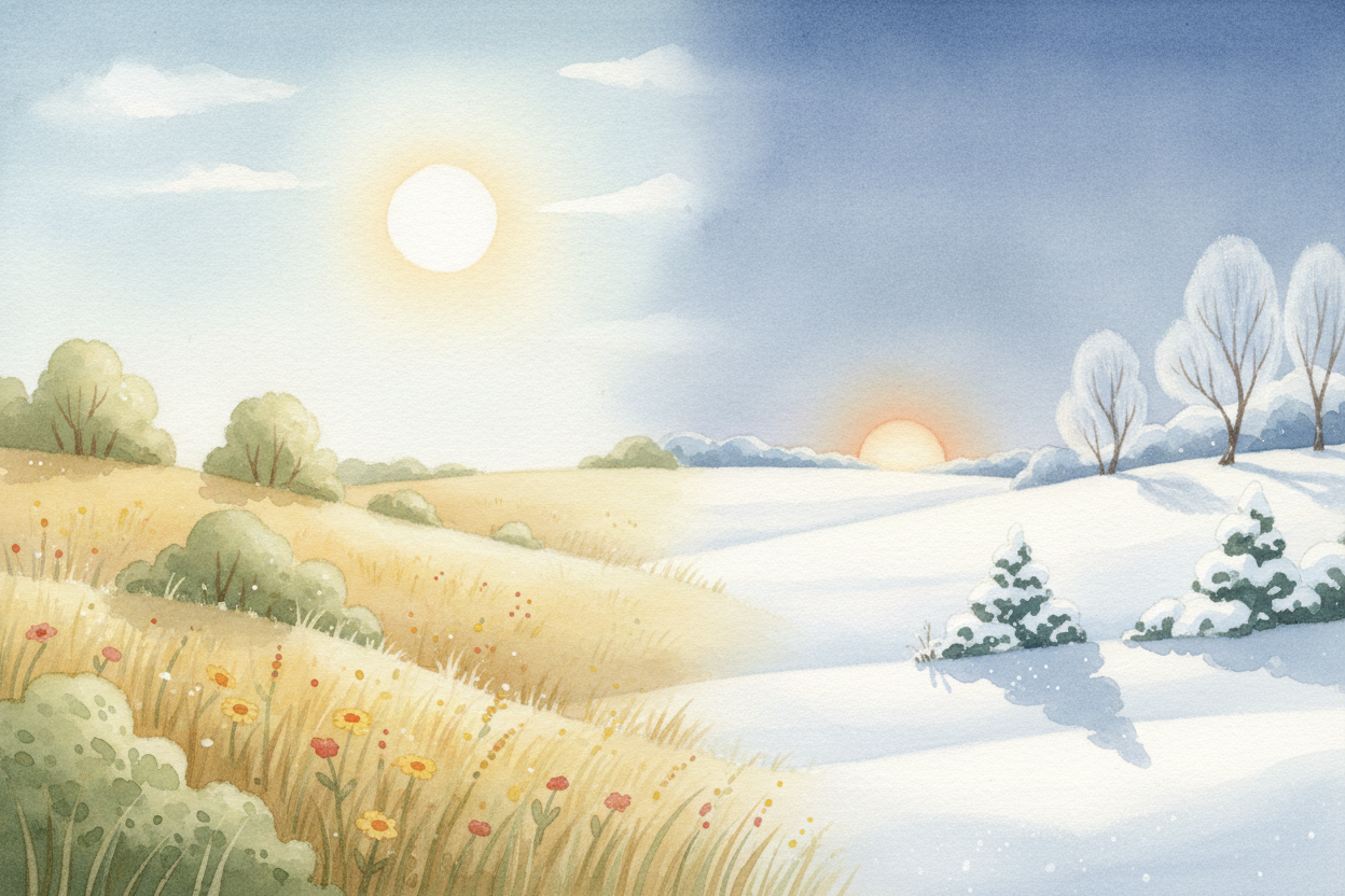 ~~There's a bonus effect, too.~~ When your half leans toward the Sun, the Sun climbs high and stays up for a *long, lazy
