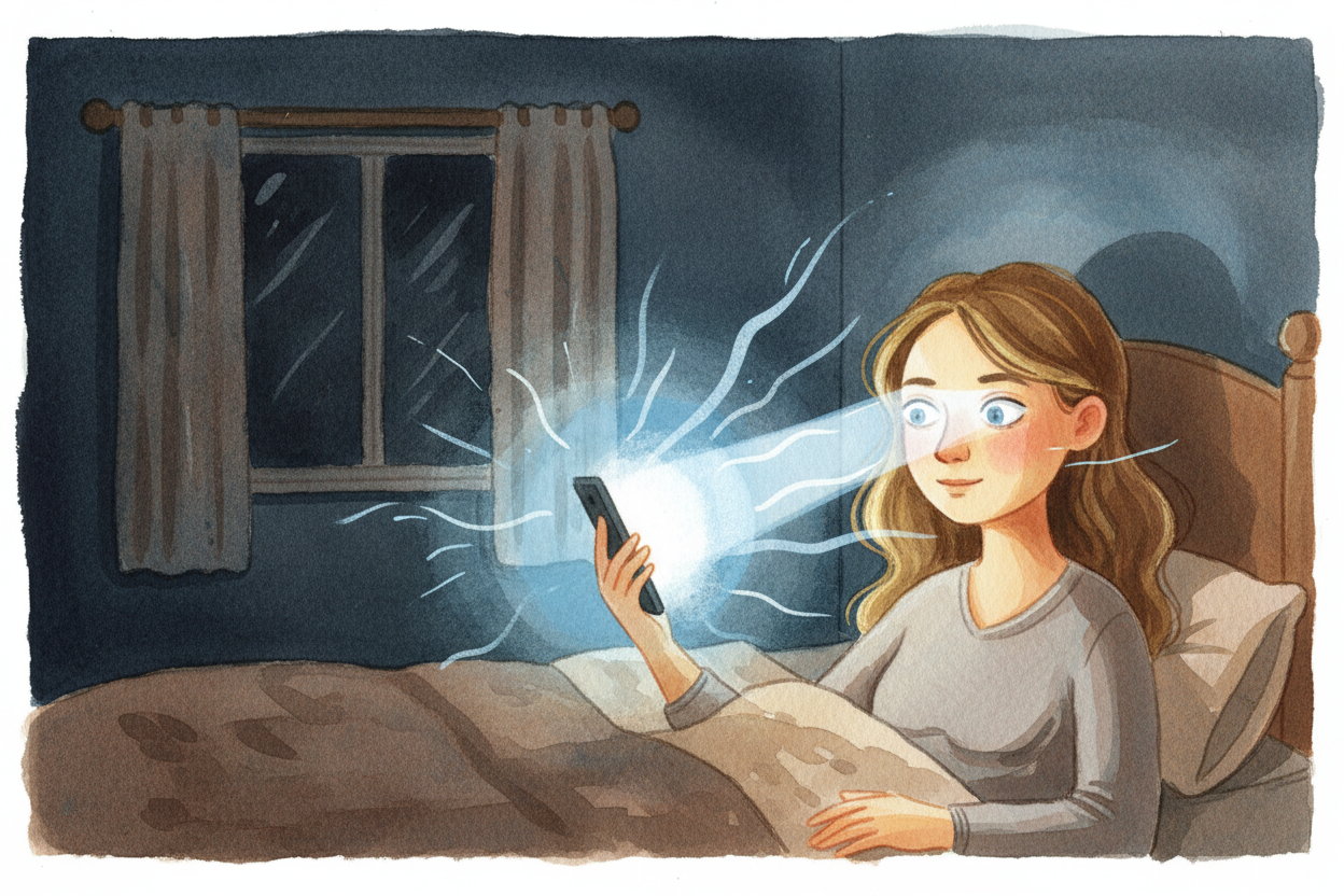 ~~And then there's light.~~ Blue light from screens tells your brain **"it's daytime!"** even at midnight. It blocks ++m