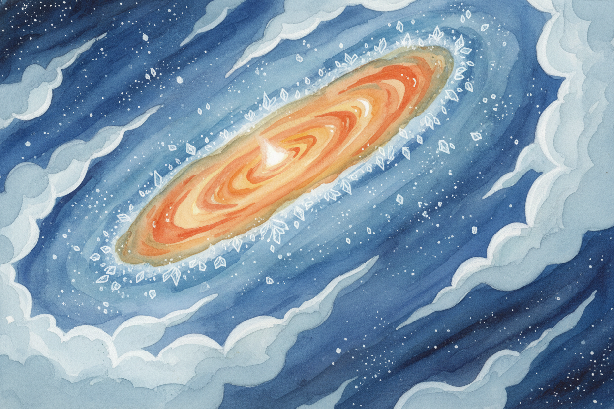 But farther out, past an invisible line scientists call the "++frost line++," it was cold enough for water and other gas