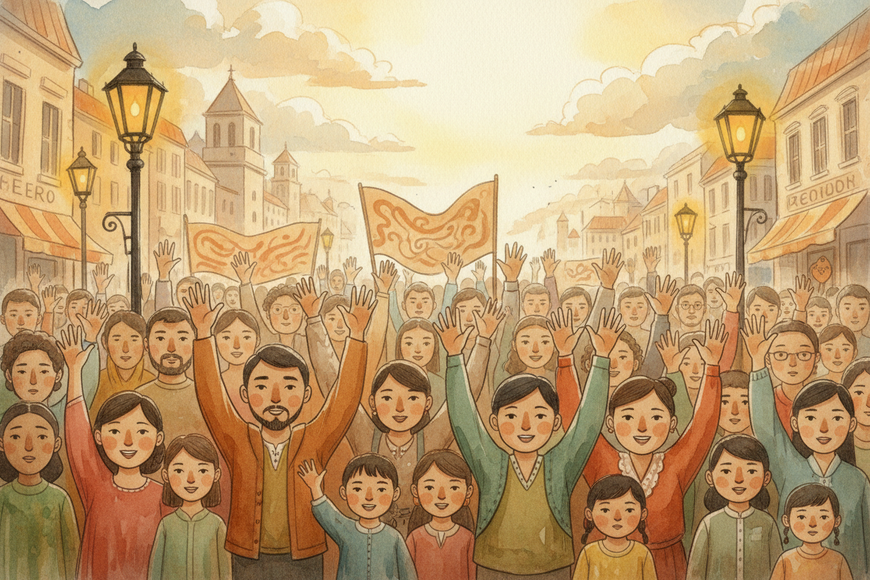 Around the world, people learned about ++Mandela++ and the other prisoners. Musicians wrote songs. Protesters marched. ~
