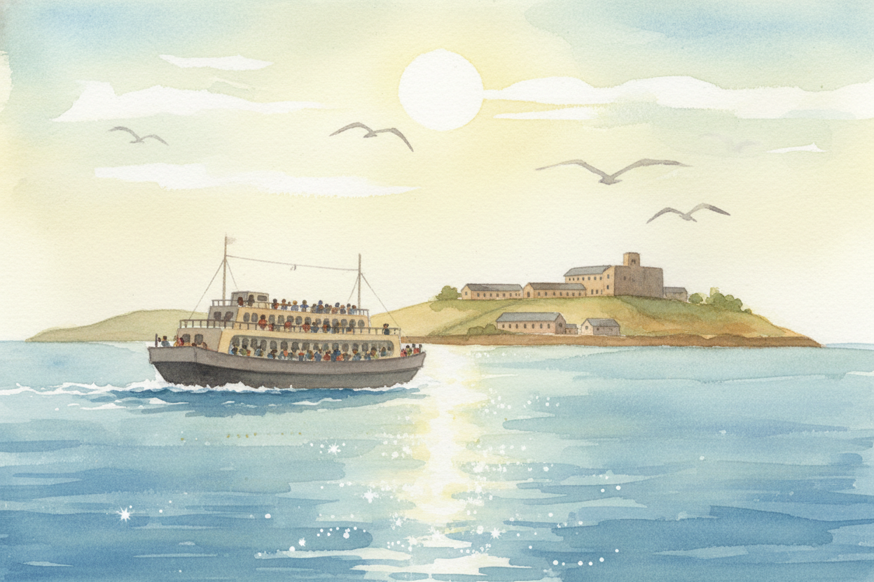 Today, ++Robben Island++ is a museum. Visitors take ferries from ++Cape Town++ to walk through the cells and quarries. F