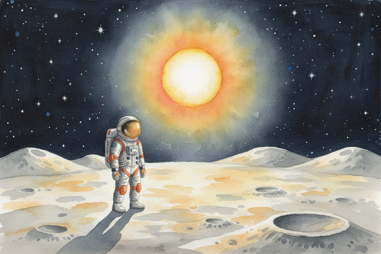 Even when you're standing on ++Earth++ in full daylight, space above you is still black. Astronauts on the moon saw this
