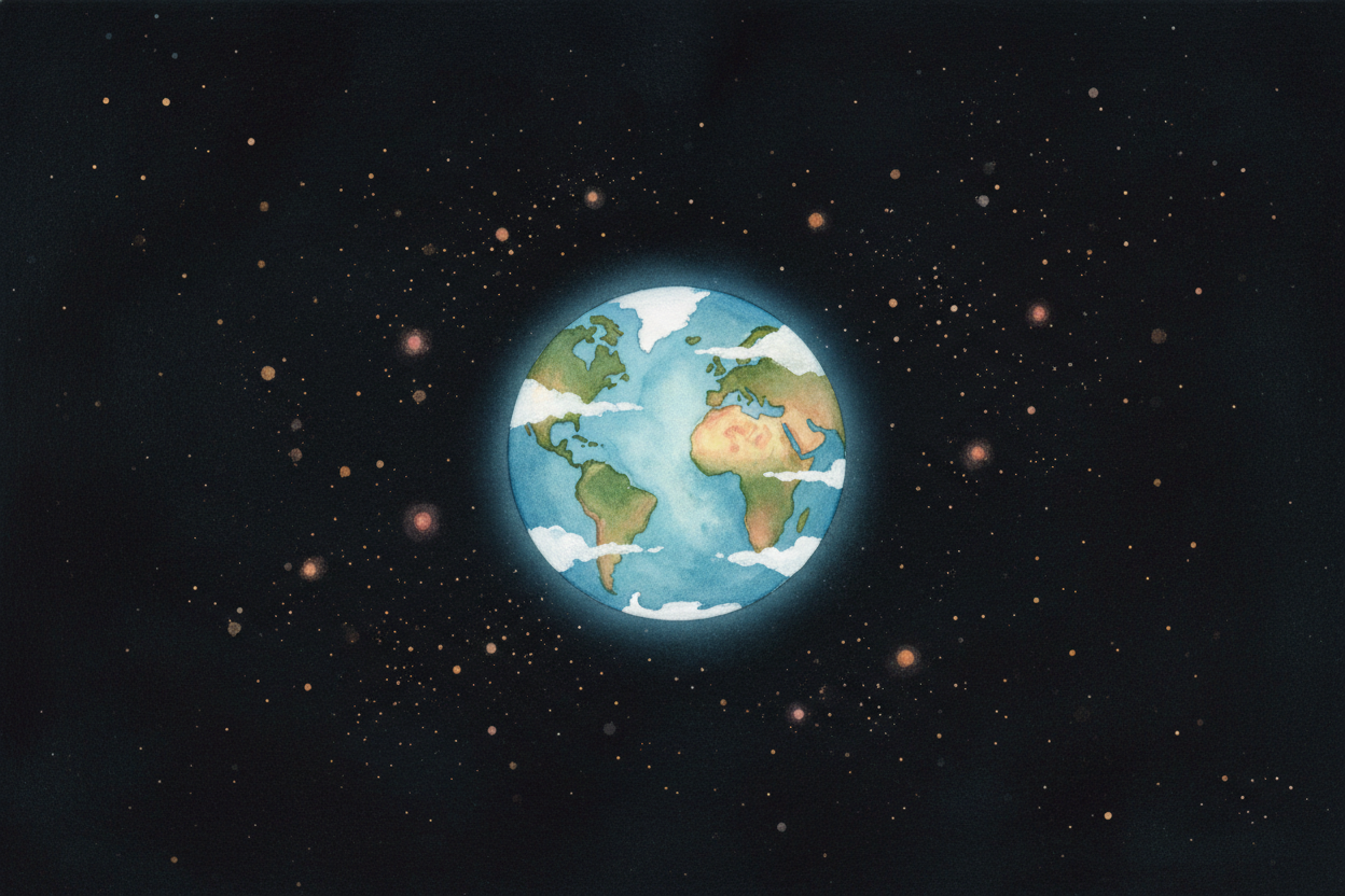 So space is dark because there's **nothing *there*** — no air, no dust, no clouds to catch the light and bounce it aroun