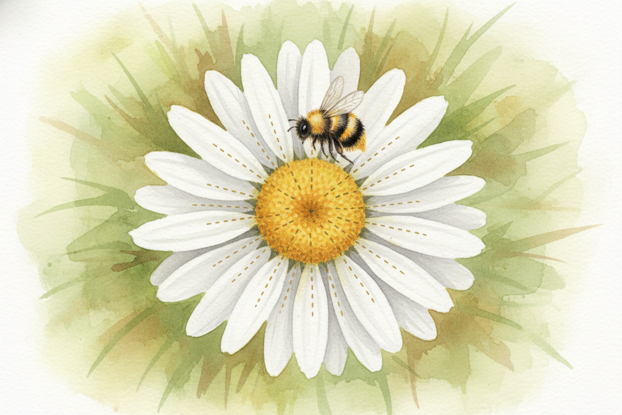 Flowers have a different deal. **They don't move—they wait.** A bee can approach from any direction, so a daisy spreads 