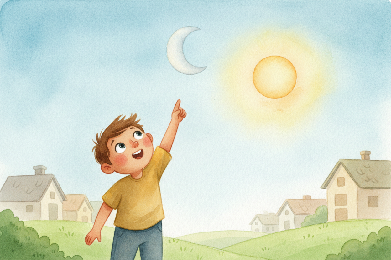 You look up one morning, and there it is — the moon, hanging pale in the blue sky like a ghost who forgot to leave the p