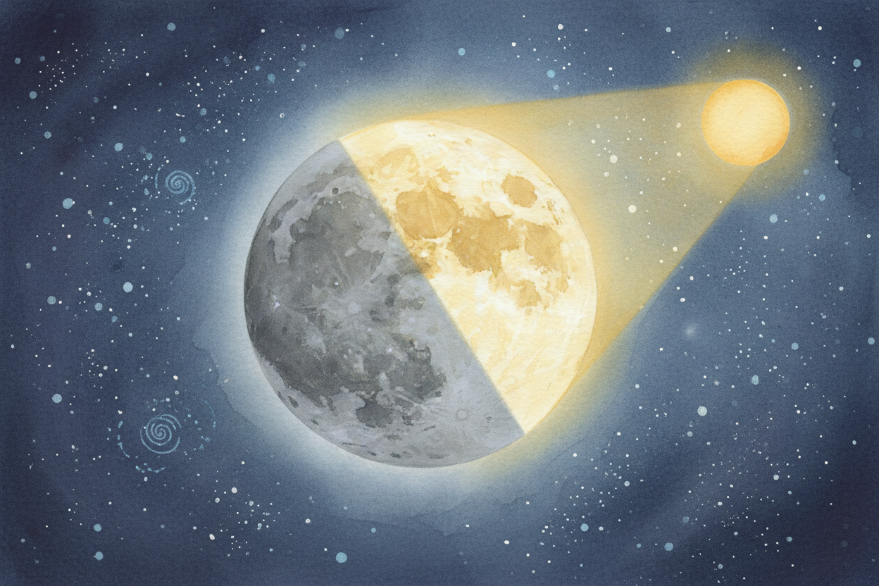 The trick is that the moon doesn't make its own light — it's just a **big gray rock**. The only reason we can see it at 