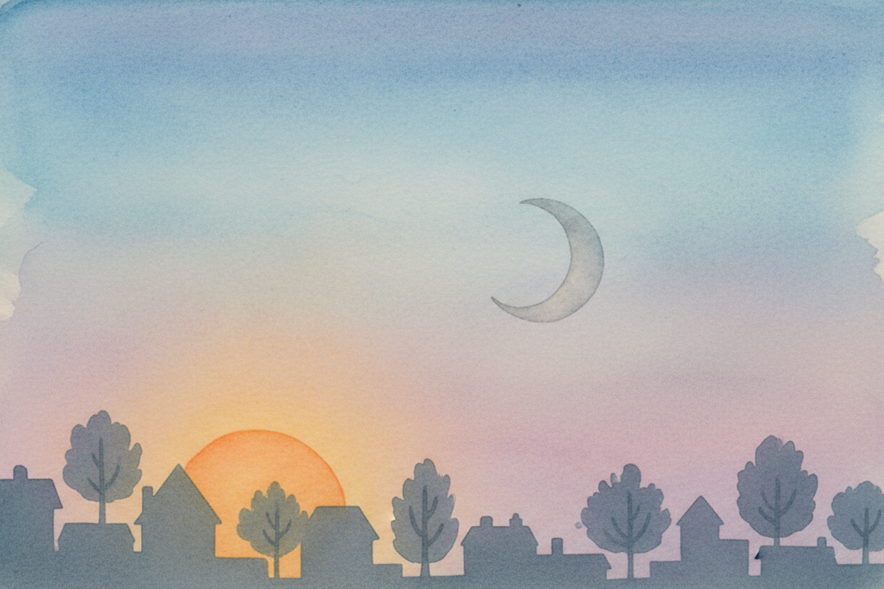 When the moon is full or nearly full, it's on the **OPPOSITE side of Earth** from the sun — so when the sun comes up for