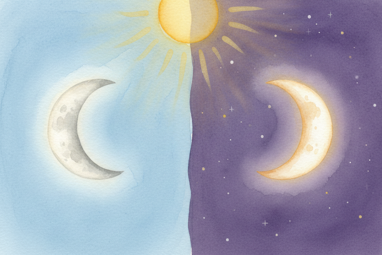 The moon doesn't glow as brightly as the sun — not even close. Sunlight is **a million times more intense**. So during t