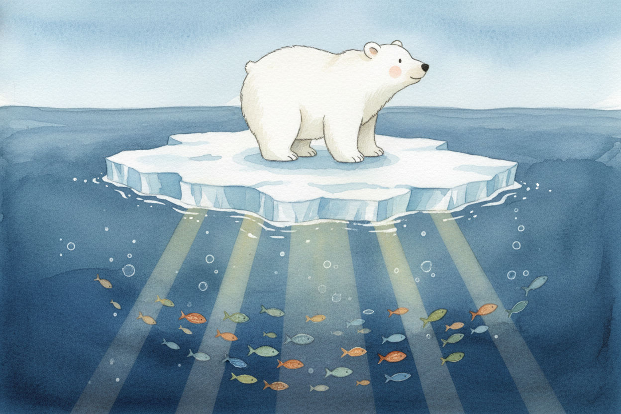 ~~Here's the big secret:~~ the North Pole is **an ocean dressed up as land**. Underneath all that ice, there's deep, dar