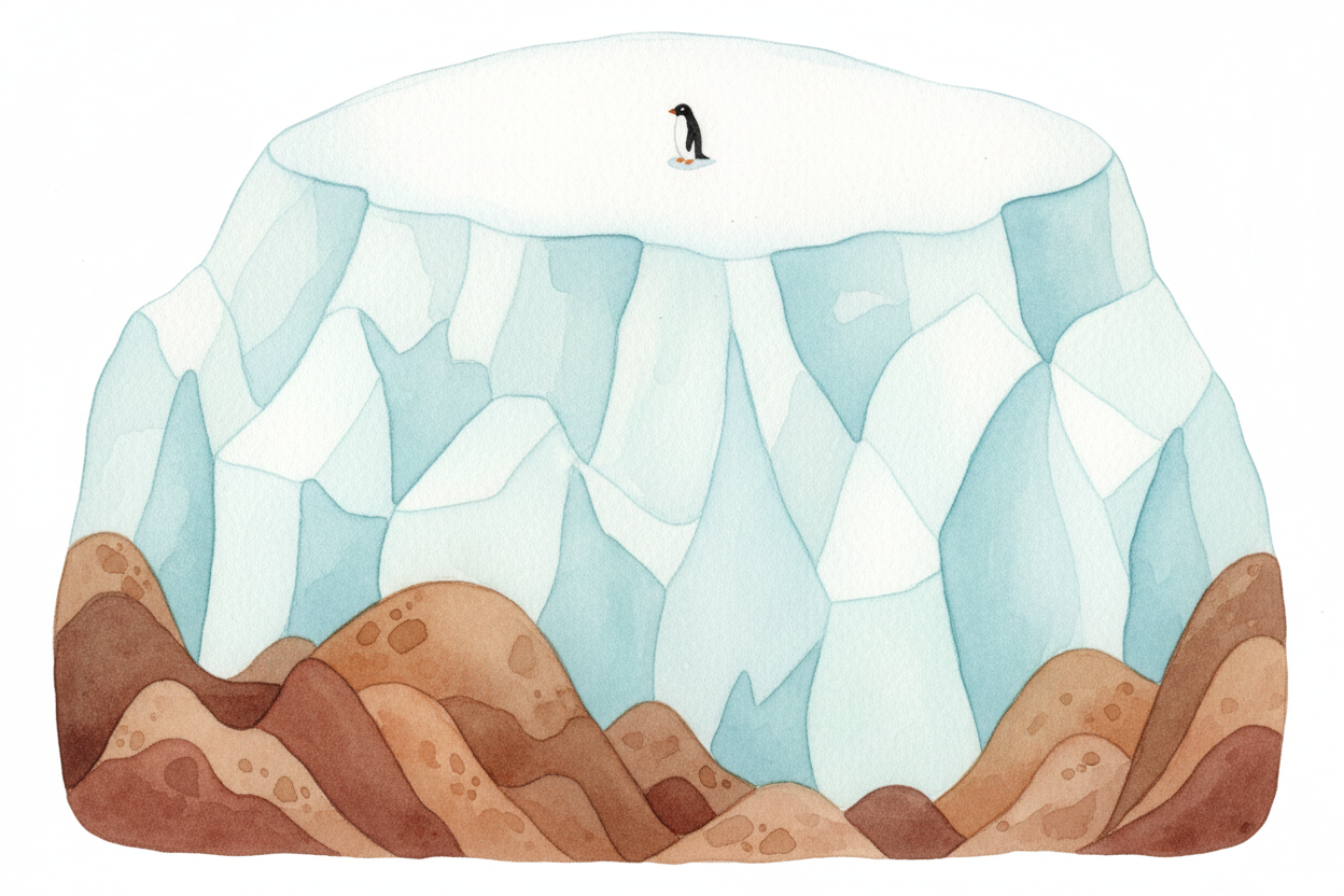 The South Pole is the opposite: it's ~~land dressed up as ice~~. ++Antarctica++ is a whole continent — actual rock and m