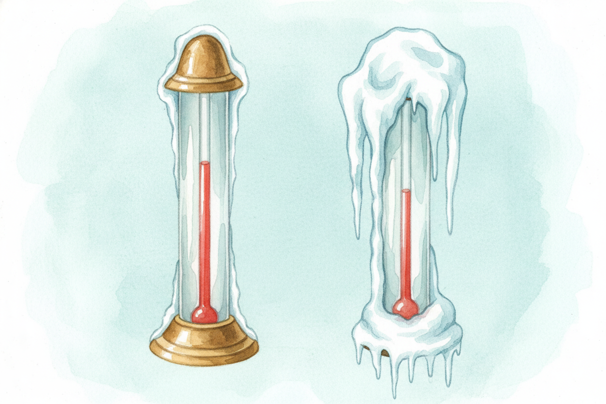 Because one's ocean and one's land, they don't even freeze the same temperature. The ++North Pole++, warmed by the ocean