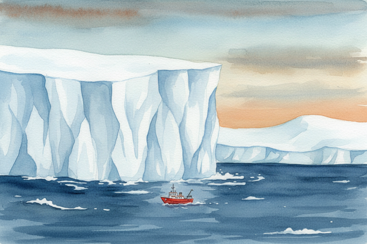 Even the ice itself moves differently. Arctic sea ice drifts in **giant sheets**, cracking into floes, spinning in slow 