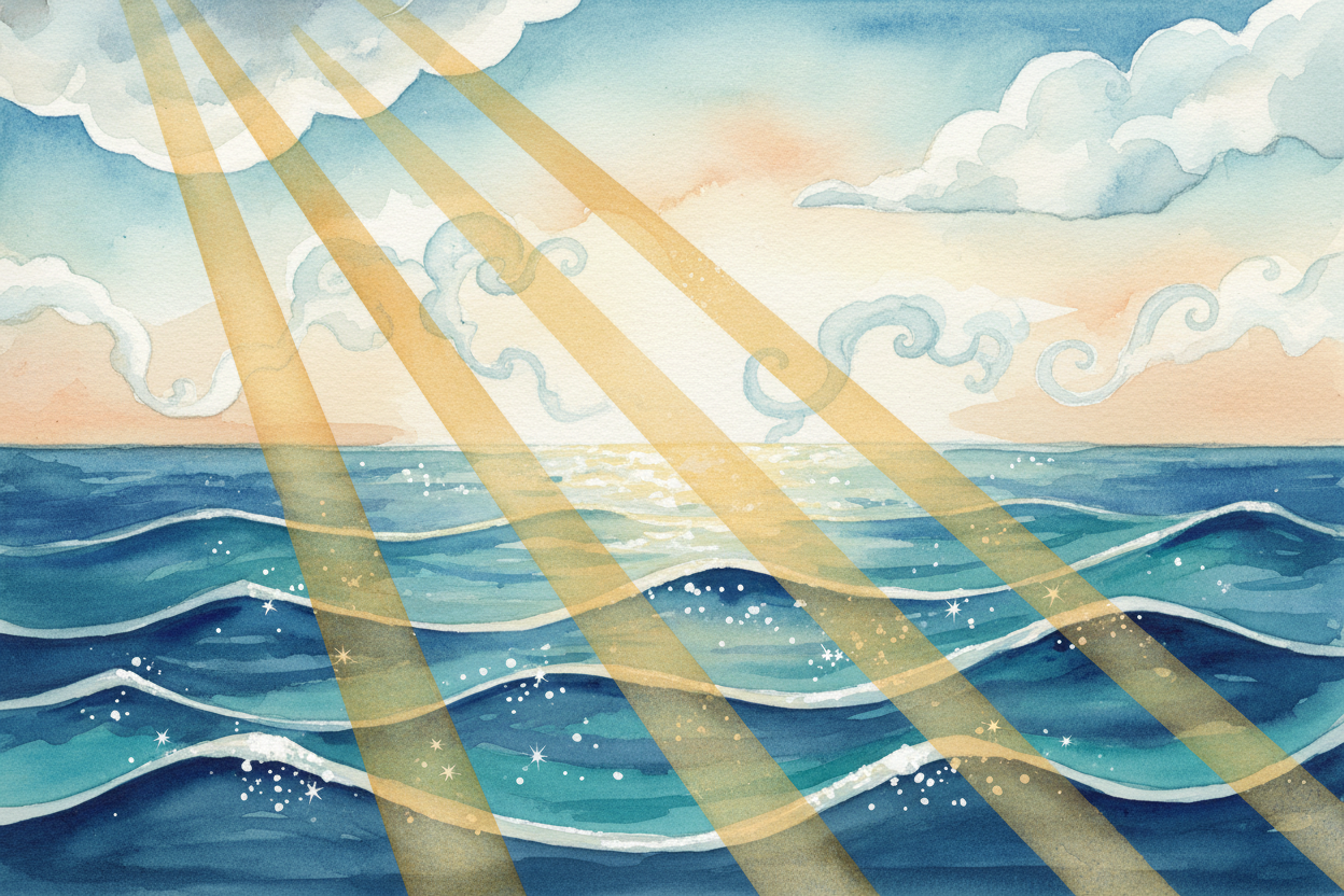 ~~Now here's the trick:~~ **water can leave the ocean, but salt can't**. When the sun heats the ocean's surface, water e