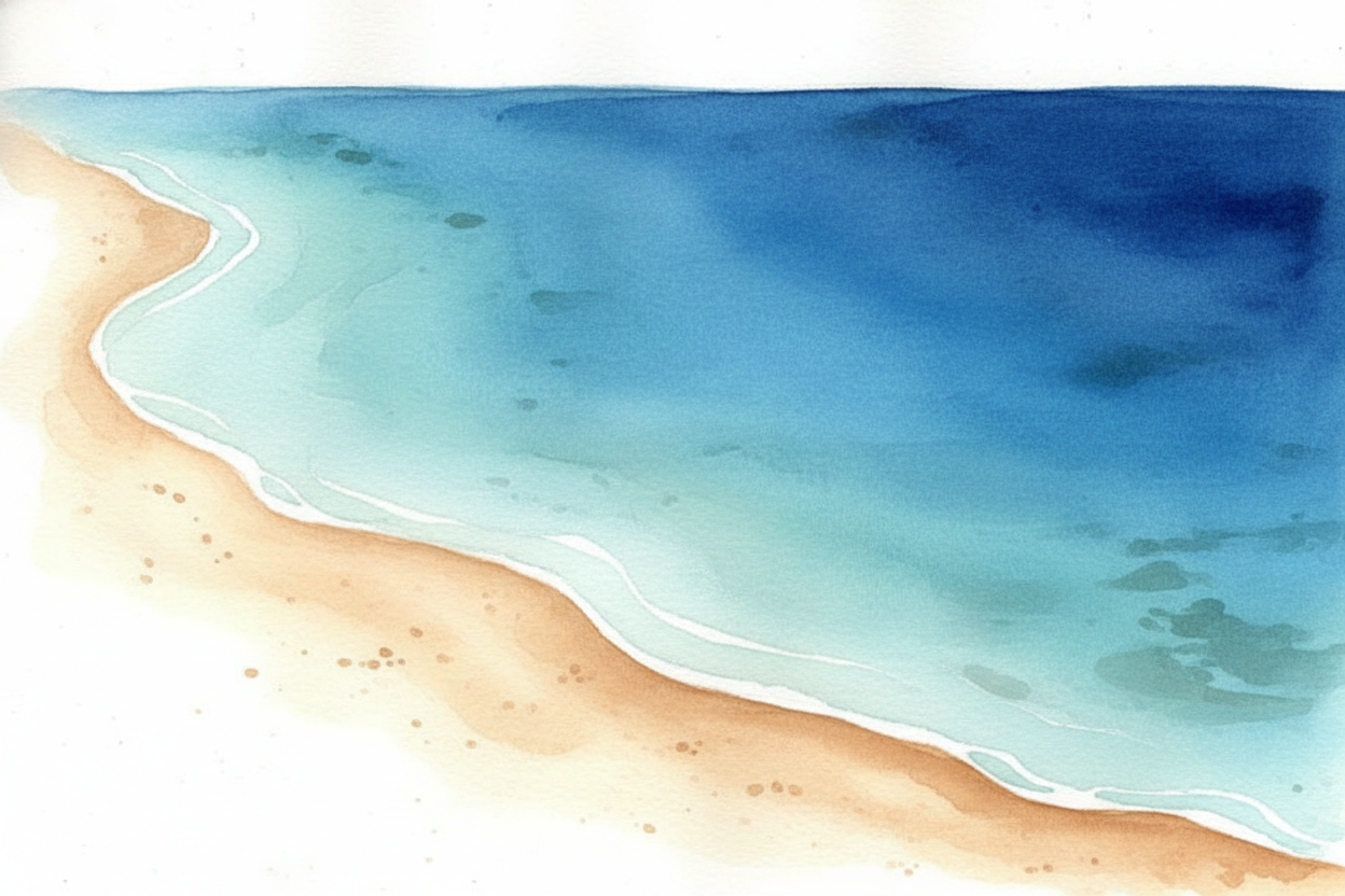 **The deeper the water, the bluer it looks**, because the light has more water to travel through — *more chances to scat