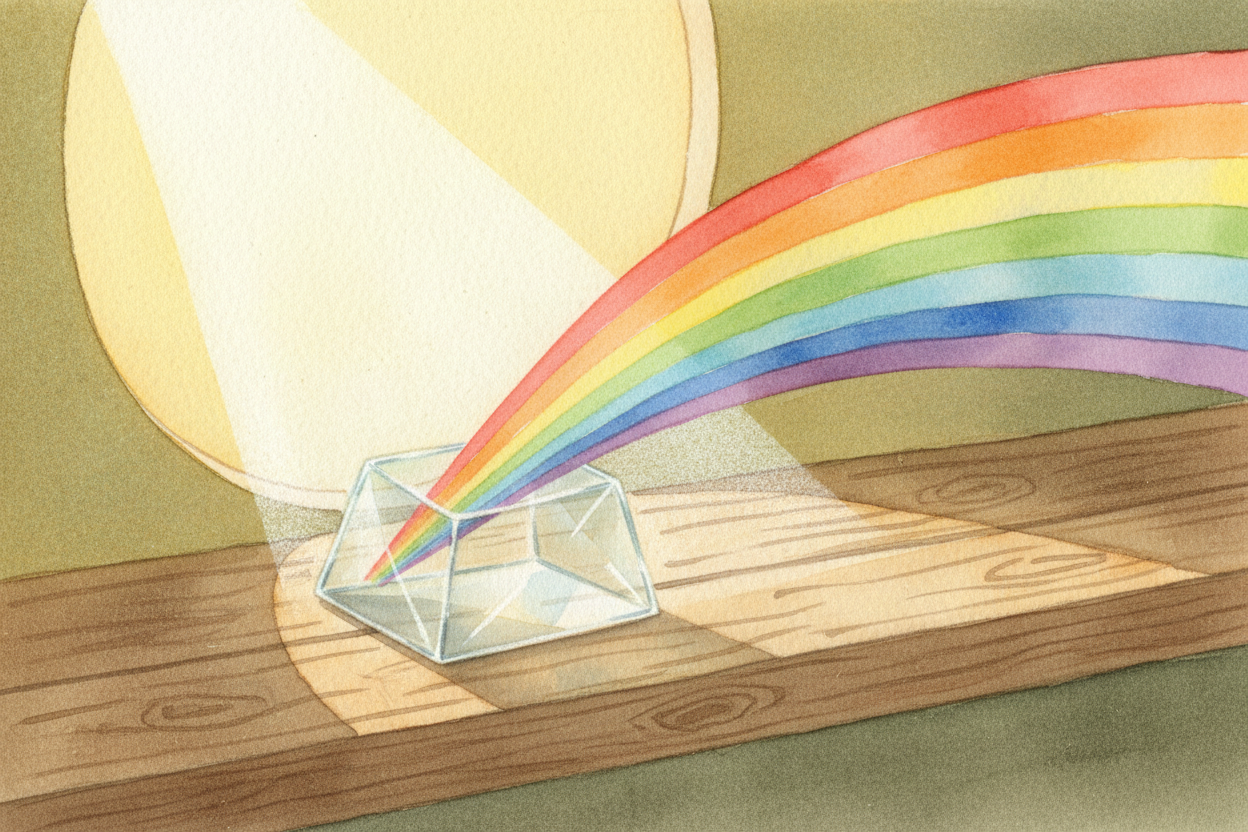~~Here's the thing:~~ sunlight looks white to us, but it's actually **a mix of every color of the rainbow** packed toget