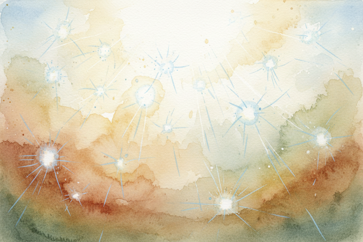 On a clear day, sunlight travels straight through the air to your eyes. Air molecules are tiny — **way tinier than the w