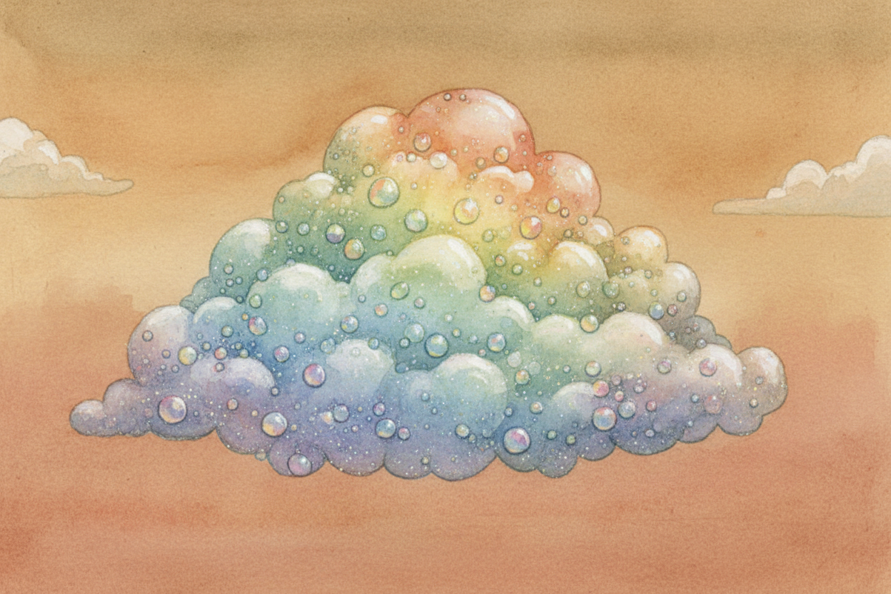 ~~But when clouds roll in, everything changes.~~ Clouds are made of water droplets and ice crystals — each one **much bi