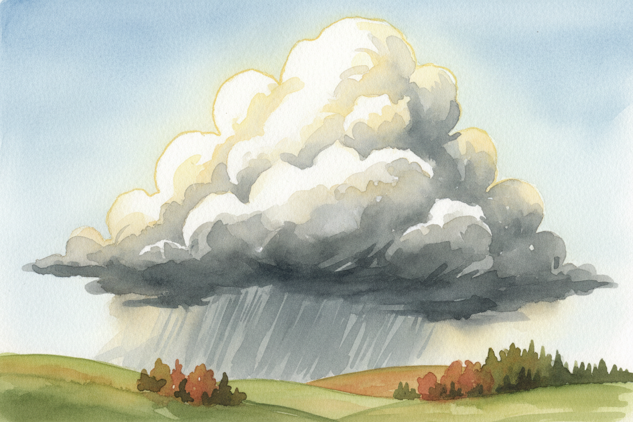 A thin cloud lets a lot of light through, so it **glows white**. A thick storm cloud is ~~packed with so many droplets~~