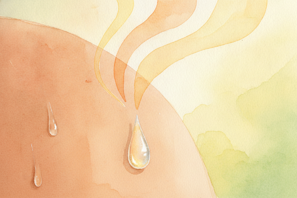 Water is also a **brilliant cooler**. When you get too hot, you sweat, and as that sweat dries off your skin it *carries