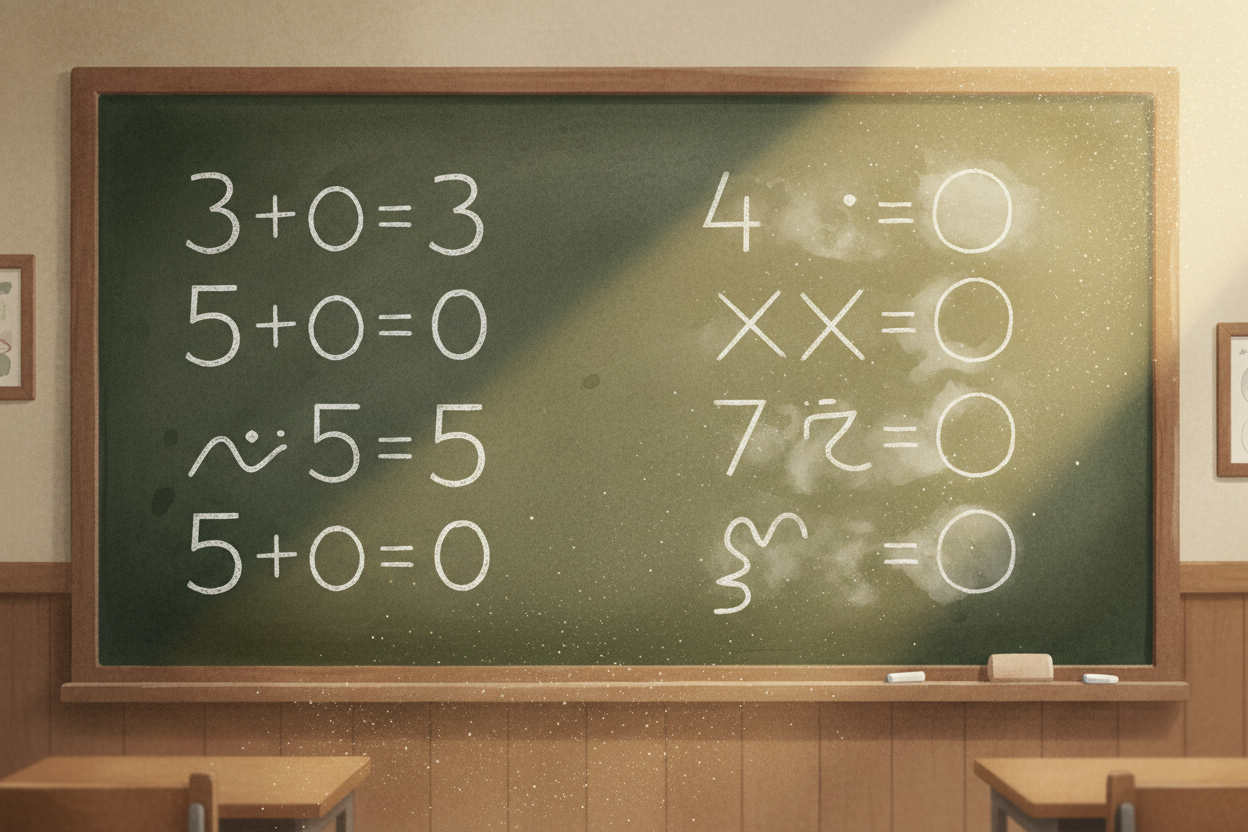 But zero isn't just a helper for other numbers—it's a number itself, with **its own weird personality**. Add zero to any