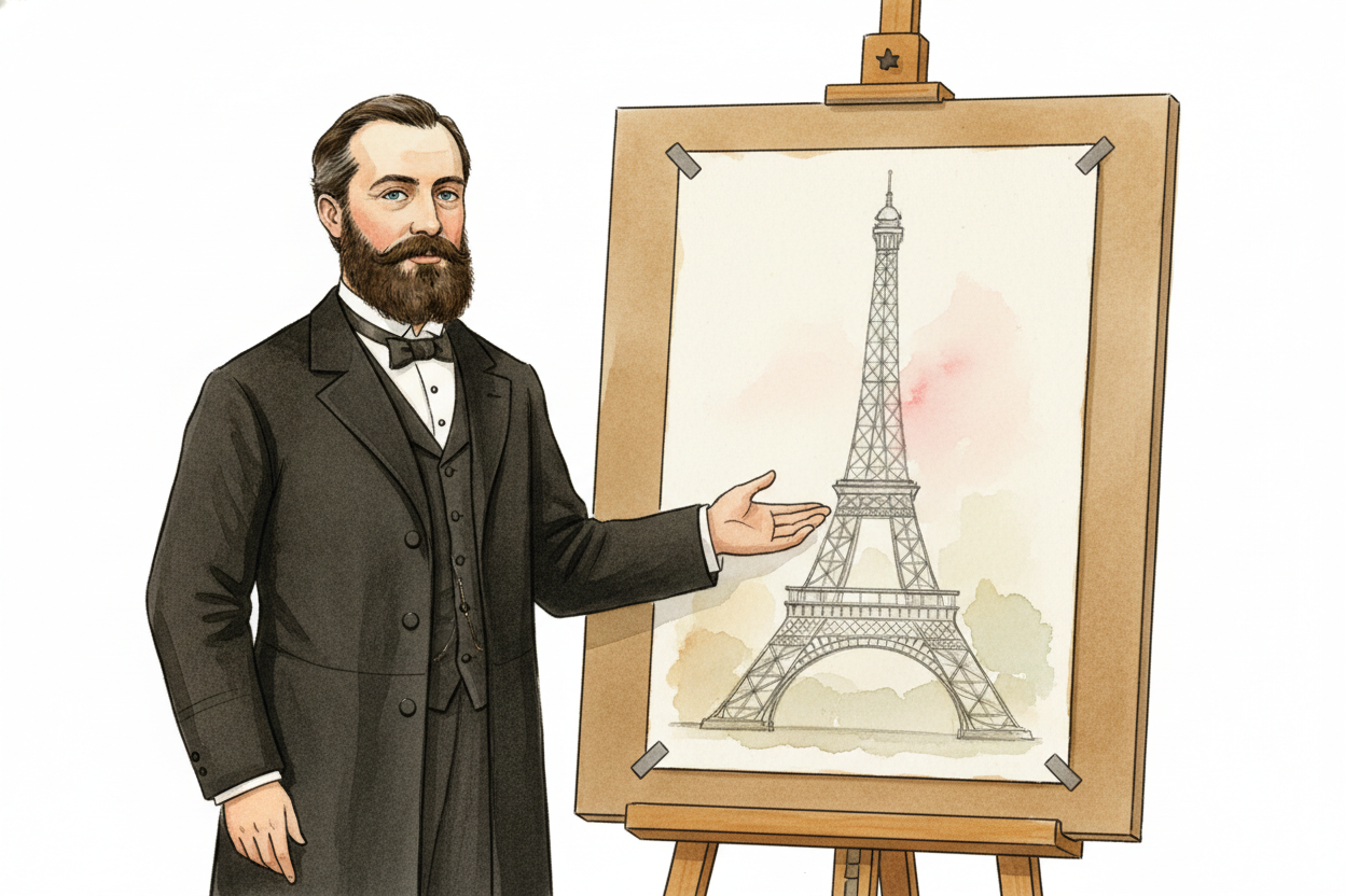 One entry stood out: ++Gustave Eiffel++'s iron tower. Eiffel was famous for building metal bridges and the inner skeleto