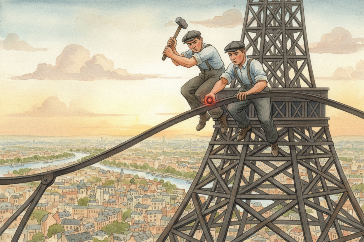 ~~Building it was like solving a gigantic 3D puzzle.~~ Workers bolted together **18,000 iron pieces** using **2.5 millio