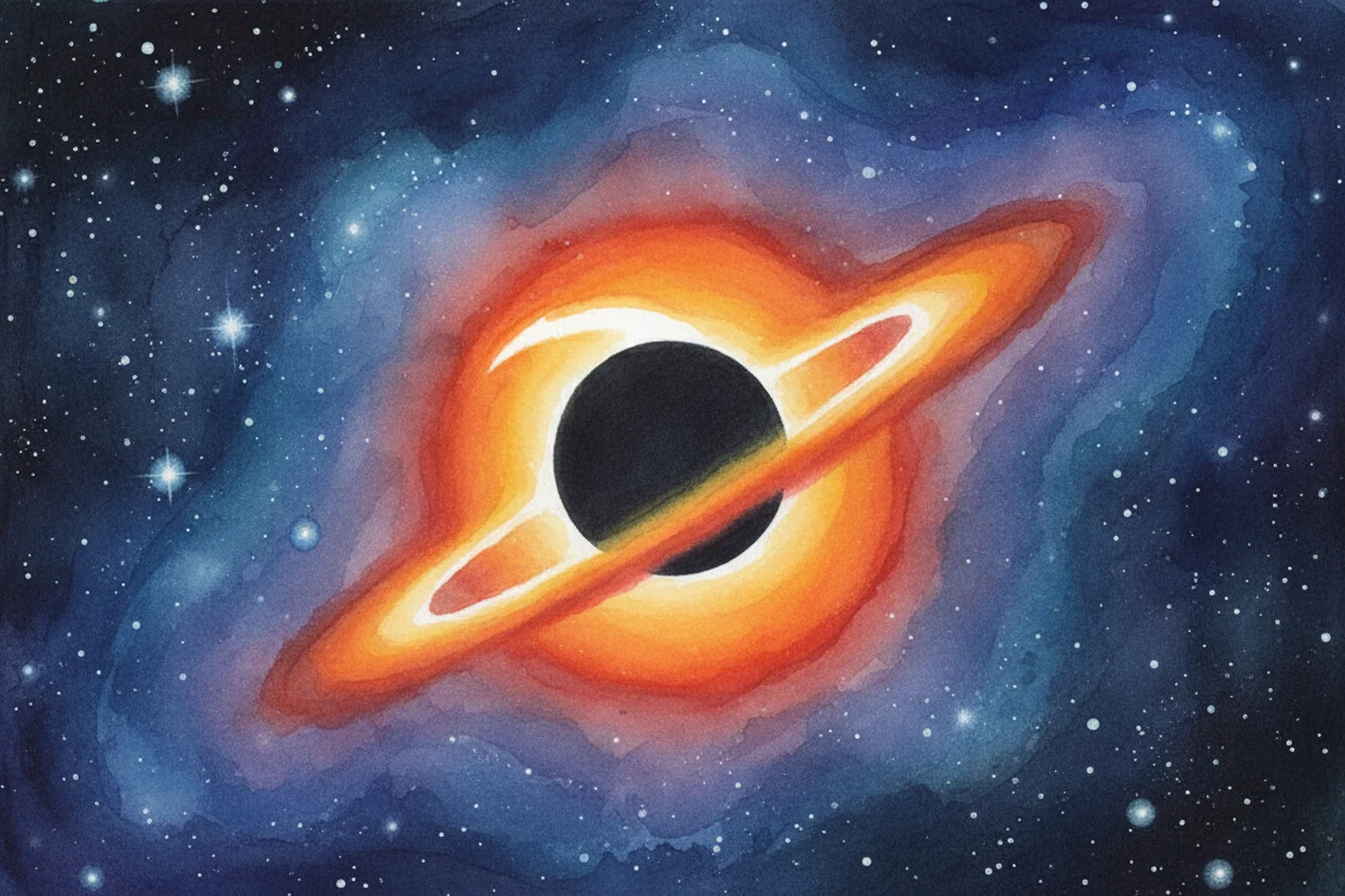 A black hole ringed by a glowing orange whirl of light